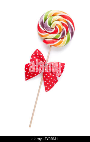 Candy lollipop with bow. Isolated on white background Stock Photo