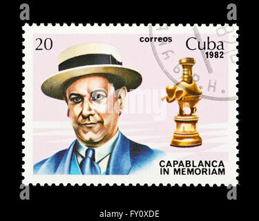 Postage stamp from Cuba depicting José Raúl Capablanca y Graupera, century of birth. Stock Photo