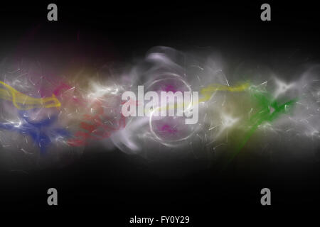 Background composed of colored unfocused smoke and lights on the black background. Stock Photo