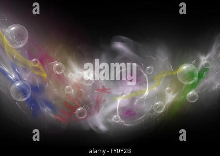 Abstract  composed of colored unfocused smoke, lights and objects on the black background. Stock Photo