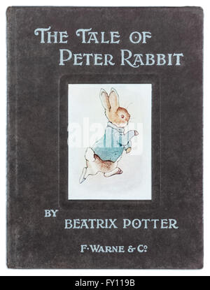 Front cover of ‘The Tale of Peter Rabbit’ by Beatrix Potter (1866-1943), first commercial edition published by F. Warne & Co. in 1902. See description for more information. Stock Photo