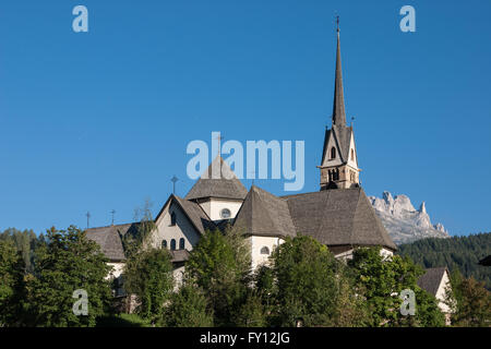 St Vigilio church, Moena Italy. Consecrated in 1164, reworked in Gothic style 1533. Stock Photo