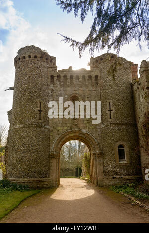 The Manor House and Victorian Folly at Benington Lordship Gardens, Hertfordshire Stock Photo