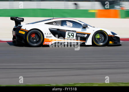 Misano Adriatico, Italy - April 10, 2016: McLaren 650 S GT3 of Garage 59 Team, driven by Martin Plowman and Craig Dolby. Stock Photo