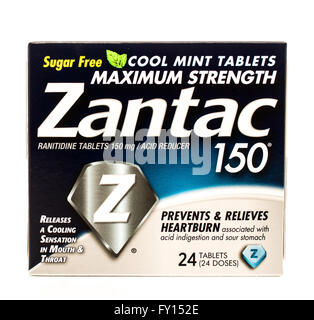 Winneconne, WI -25 Sept 2015:  Box of Zantac anti acid indigestion medicine. Stock Photo