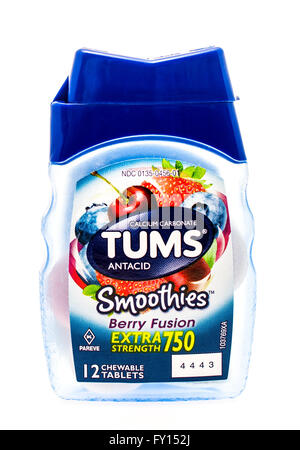 Winneconne, WI -25 Sept 2015:  Bottle of Tums anti acid indigestion medicine. Stock Photo