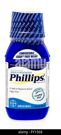 Winneconne, WI -25 Sept 2015:  Bottle of Phillips milk of Magnesia laxitive. Stock Photo