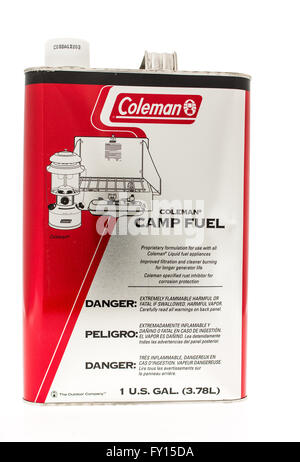 Winneconne, WI - 20 April 2015:  Container of Coleman camp fuel. Stock Photo