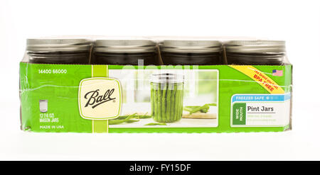 Winneconne, WI - 20 April 2015:  Case of Ball canning jars in pint size. Stock Photo
