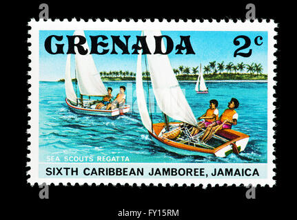 Postage stamp from Grenada depicting sea scouts participating in a regatta, sixth Caribbean Boy Scout Jamboree, Jamaica. Stock Photo
