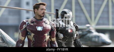 RELEASE DATE: May 6, 2016 TITLE: Captain America: Civil War STUDIO: Marvel Pictures DIRECTOR: Anthony Russo, Joe Russo PLOT: Political interference in the Avengers' activities causes a rift between former allies Captain America and Iron Man PICTURED: Robert Downey Jr. (Credit Image: c MarvelEntertainment Pictures/) Stock Photo