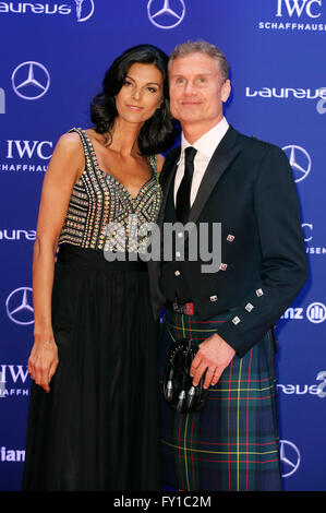 David Coulthard and wife Karen Minier attending the 17th Laureus World Sports Awards 2016 at Messe Berlin on April 18, 2016 in Berlin, Germany. Stock Photo