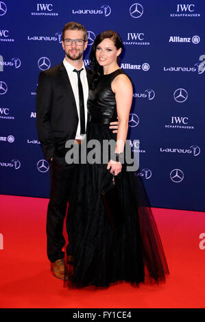 Berlin, Germany. 18th Apr, 2016. Anna Fenninger Veith and Manuel Veith attending the 17th Laureus World Sports Awards 2016 at Messe Berlin on April 18, 2016 in Berlin, Germany. © dpa/Alamy Live News Stock Photo