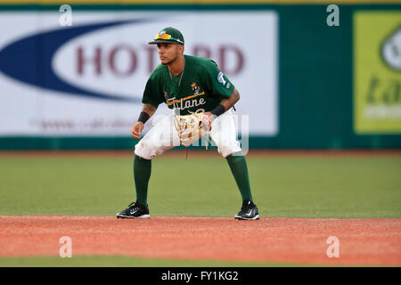 APR 19, 2016 - Tulane infielder Stephen Alemais #2 sets up for the play at short during a regular season game between Southern Mississippi and Tulane played at Greer Field at Turchin Stadium in New Orleans LA. Tulane defeated Southern Miss 12-0 Stock Photo