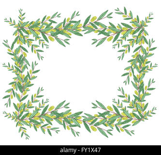 Watercolor olive wreath. Isolated illustration on white background. Organic and natural concept. Stock Photo