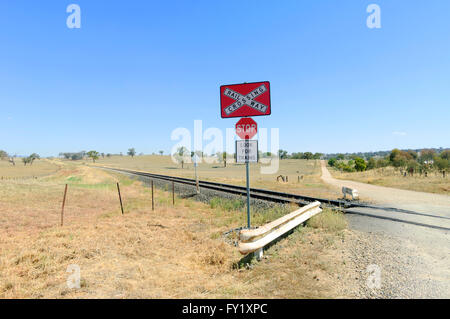 Remote Railway Crossing in the Outback, Molon, New South Wales, Australia Stock Photo