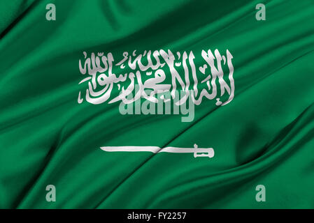 Flag of Saudi Arabia waving in the wind. Stock Photo