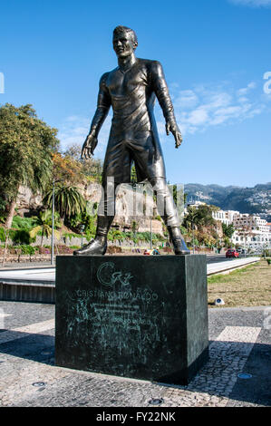 Statue of footballer Cristiano Ronaldo, CR7, Real Madrid, in the harbour of his native city, Funchal, Madeira, Portugal Stock Photo