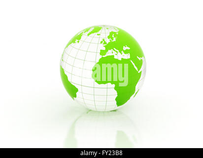 Green glass world globe on white background Stock Photo