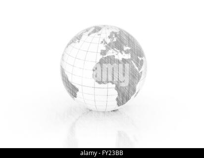 World globe pencil sketch on white background Stock Photo