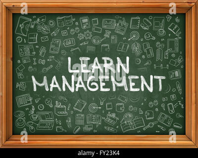 Green Chalkboard with Hand Drawn Learn Management. Stock Photo