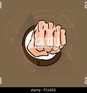 Business Man Hand In Fist Over Triangle Geometric Background Stock Vector