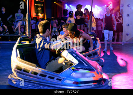 BARCELONA - JUN 14: People at bumper cars at Sonar Festival on June 14, 2014 in Barcelona, Spain. Stock Photo