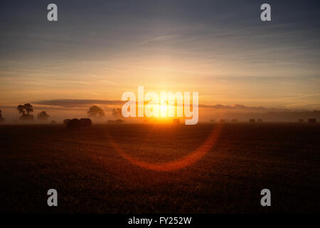 Sunrise over rural landscape