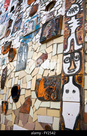 Vertical view of a colourful ceramic mosaic at Fusterlandia in Havana, Cuba. Stock Photo