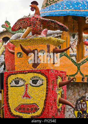 Vertical view of colourful abstract sculptures at Fusterlandia in Havana, Cuba. Stock Photo