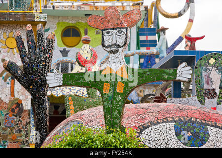 Horizontal view of colourful abstract sculptures at Fusterlandia in Havana, Cuba. Stock Photo
