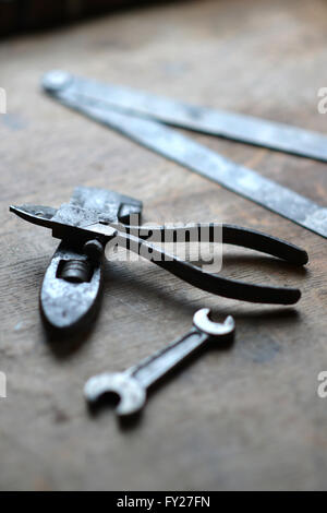 Old tools in shed Stock Photo
