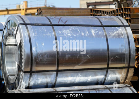 rolled galvanized steel with polymer coating Stock Photo