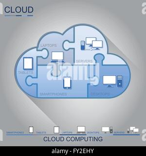Cloud computing puzzle concept design, vector Stock Vector