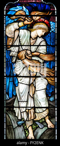 Saint Catherine stained glass window detail at Christ Church College Cathedral, Oxford, UK Stock Photo