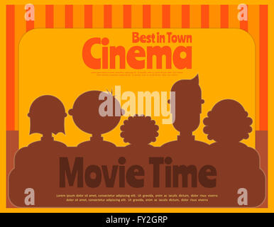 Cinema Poster. Movie Placard. People Watch Movies.  Illustration. Stock Photo