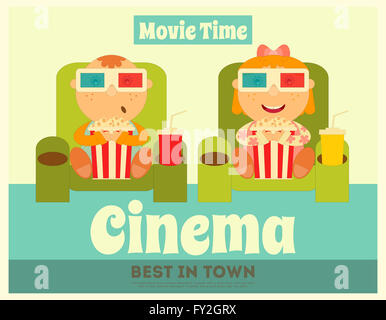 Cinema Poster. Movie Placard. Kids Watch Movies.  Illustration. Stock Photo