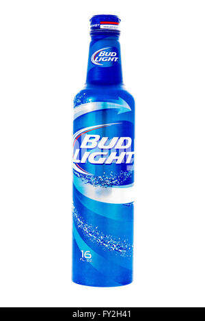 Winneconne, WI - 11 February 2015:  Bottle of Bud Light beer in the new aluminum sealing bottle. Stock Photo