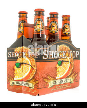 winneconne, WI -3 Nov 2015: Six pack of Shock top belgian white beer. Stock Photo