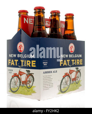 Winneconne, WI -3 Nov 2015: Six pack of New Belgium Fat tire beer. Stock Photo