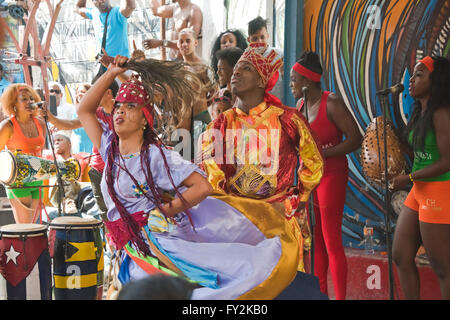 Horizontal view of Rumba dancers and musicians in Cuba. Stock Photo
