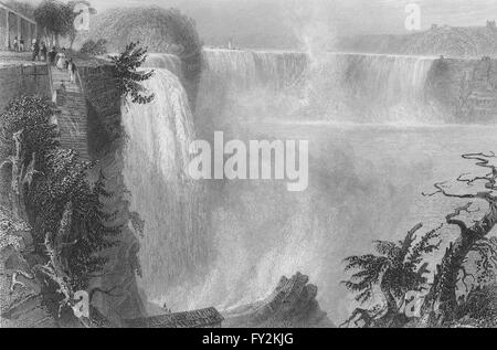 Niagara Falls from top of the Ladder. American side. New York. BARTLETT, 1840 Stock Photo