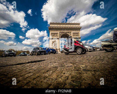 Traffic and Arc de Triomphe, Paris, France. Stock Photo