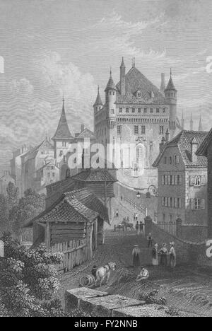 SWITZERLAND: Castle, or Chateau Cantonale, of Lausanne. BARTLETT, print 1836 Stock Photo