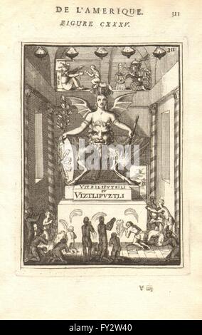 HUITZILOPOCHTLI: Aztec God of war, sun & human sacrifice. MALLET, print 1683 Stock Photo