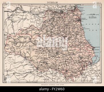 COUNTY DURHAM: County map. Railways. Sunderland Newcastle-upon-Tyne, 1898 Stock Photo