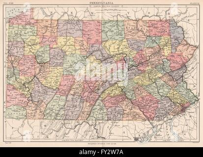 PENNSYLVANIA: State map. Philadelphia. Counties railroads canals., 1898 Stock Photo