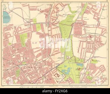 LONDON NE:Walthamstow Snaresbrook Wanstead Higham Hill Woodford Green, 1930 map Stock Photo