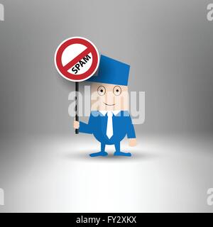 Man holding Spam warning sign Stock Vector