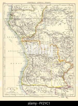COLONIAL CENTRAL AFRICA. French Congo Free State Portuguese West Af. , 1899 map Stock Photo